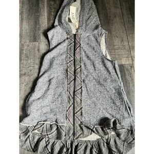 Nwt ODDY Zip Up Vest Peplum Ruffle Boho‎ Hoodie Top Large  $60